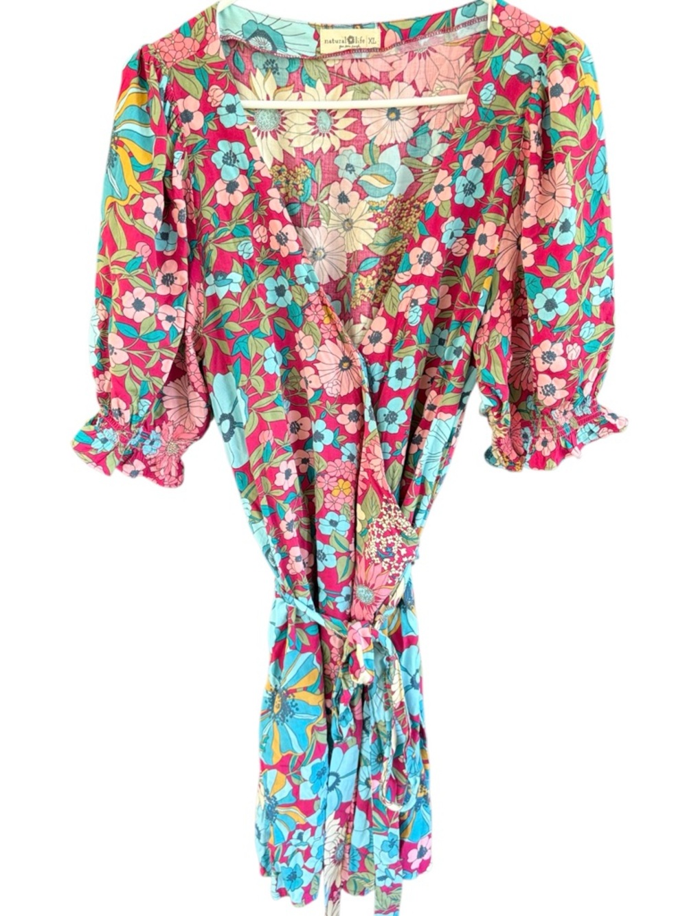 EUC NATURAL LIFE Floral Wrap Dress Size XL